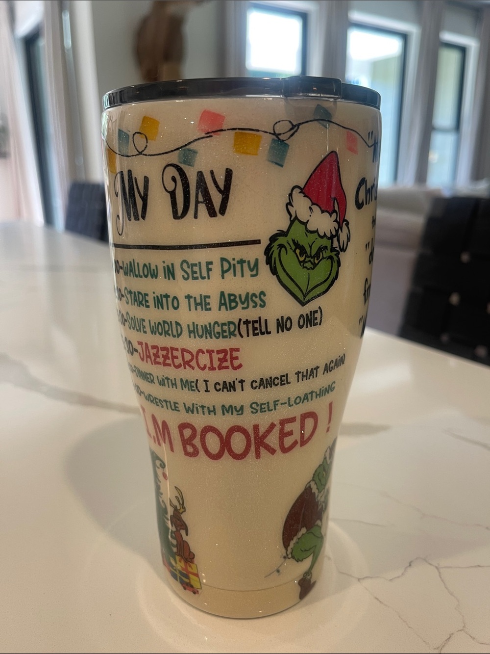 Grinch Holiday Travel Tumbler - Cream Sparkle